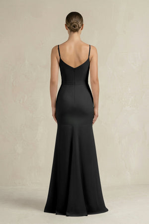 Cami Strap Mermaid Ruffled Chiffon Bridesmaid Dress in Black - KissProm Bridesmaid Dresses