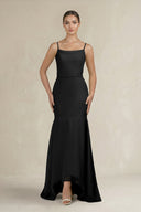 Cami Strap Mermaid Ruffled Chiffon Bridesmaid Dress in Black - KissProm Bridesmaid Dresses