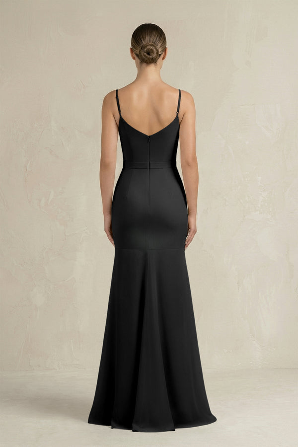 Cami Strap Mermaid Ruffled Chiffon Bridesmaid Dress in Black - KissProm Bridesmaid Dresses