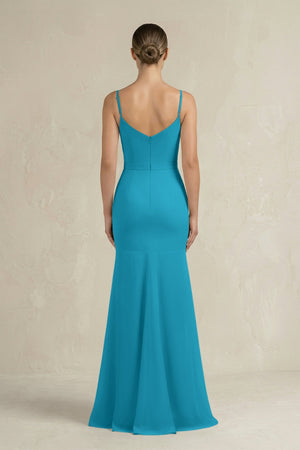 Cami Strap Mermaid Ruffled Chiffon Bridesmaid Dress in Blue Jay - KissProm Bridesmaid Dresses
