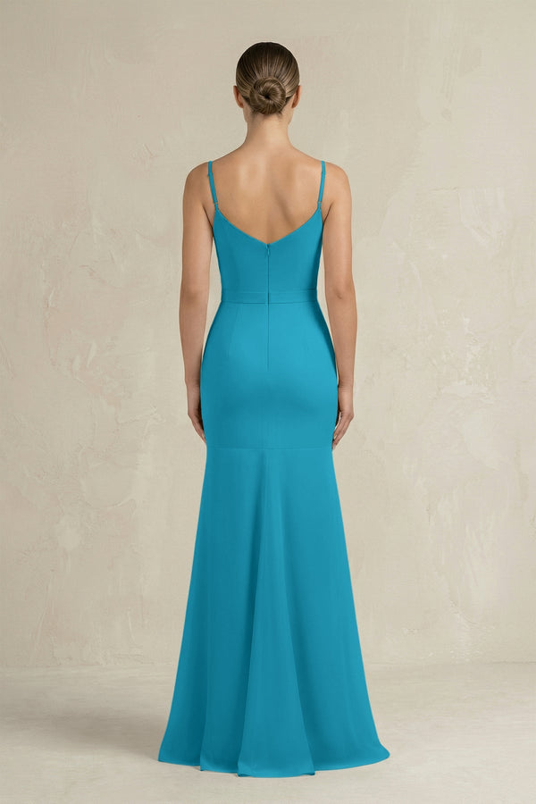 Cami Strap Mermaid Ruffled Chiffon Bridesmaid Dress in Blue Jay - KissProm Bridesmaid Dresses