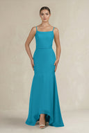 Cami Strap Mermaid Ruffled Chiffon Bridesmaid Dress in Blue Jay - KissProm Bridesmaid Dresses