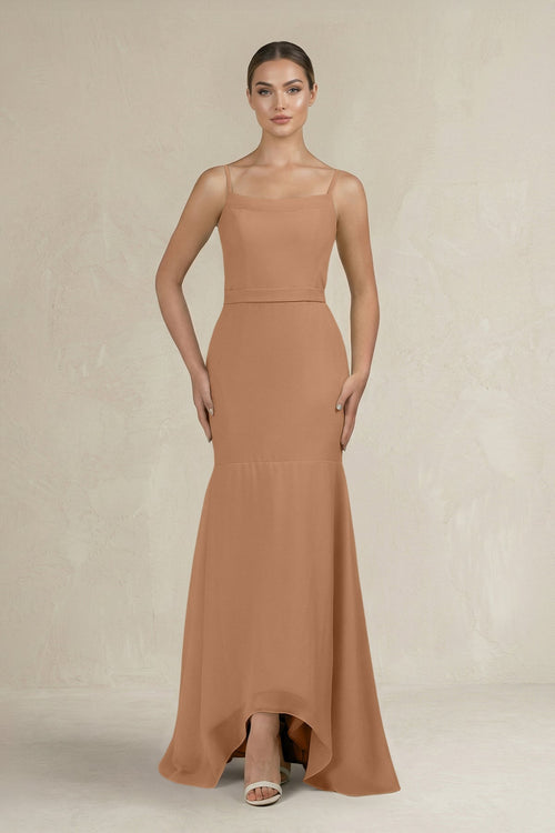 Cami Strap Mermaid Ruffled Chiffon Bridesmaid Dress in Bronzer - KissProm Bridesmaid Dresses