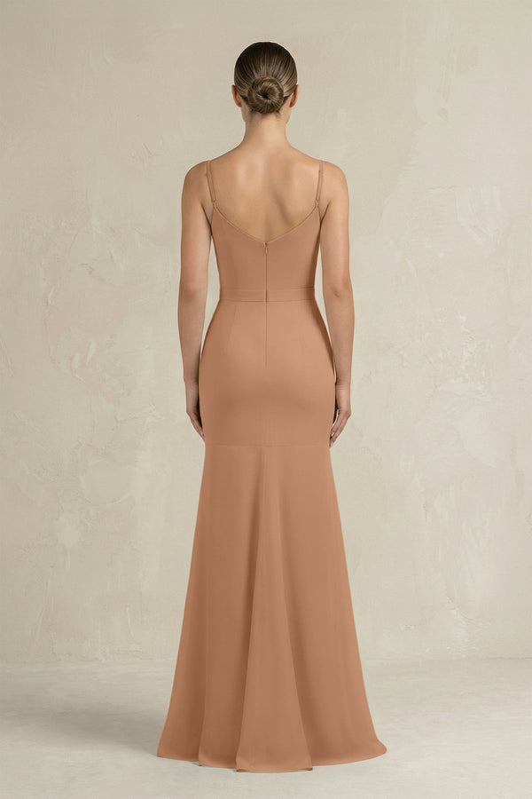 Cami Strap Mermaid Ruffled Chiffon Bridesmaid Dress in Bronzer - KissProm Bridesmaid Dresses