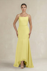Cami Strap Mermaid Ruffled Chiffon Bridesmaid Dress in Buttercup - KissProm Bridesmaid Dresses