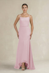 Cami Strap Mermaid Ruffled Chiffon Bridesmaid Dress in Candy Pink - KissProm Bridesmaid Dresses