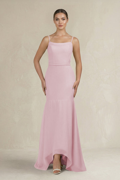 Cami Strap Mermaid Ruffled Chiffon Bridesmaid Dress in Candy Pink - KissProm Bridesmaid Dresses