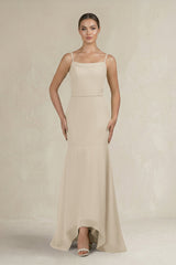 Cami Strap Mermaid Ruffled Chiffon Bridesmaid Dress in Champagne - KissProm Bridesmaid Dresses