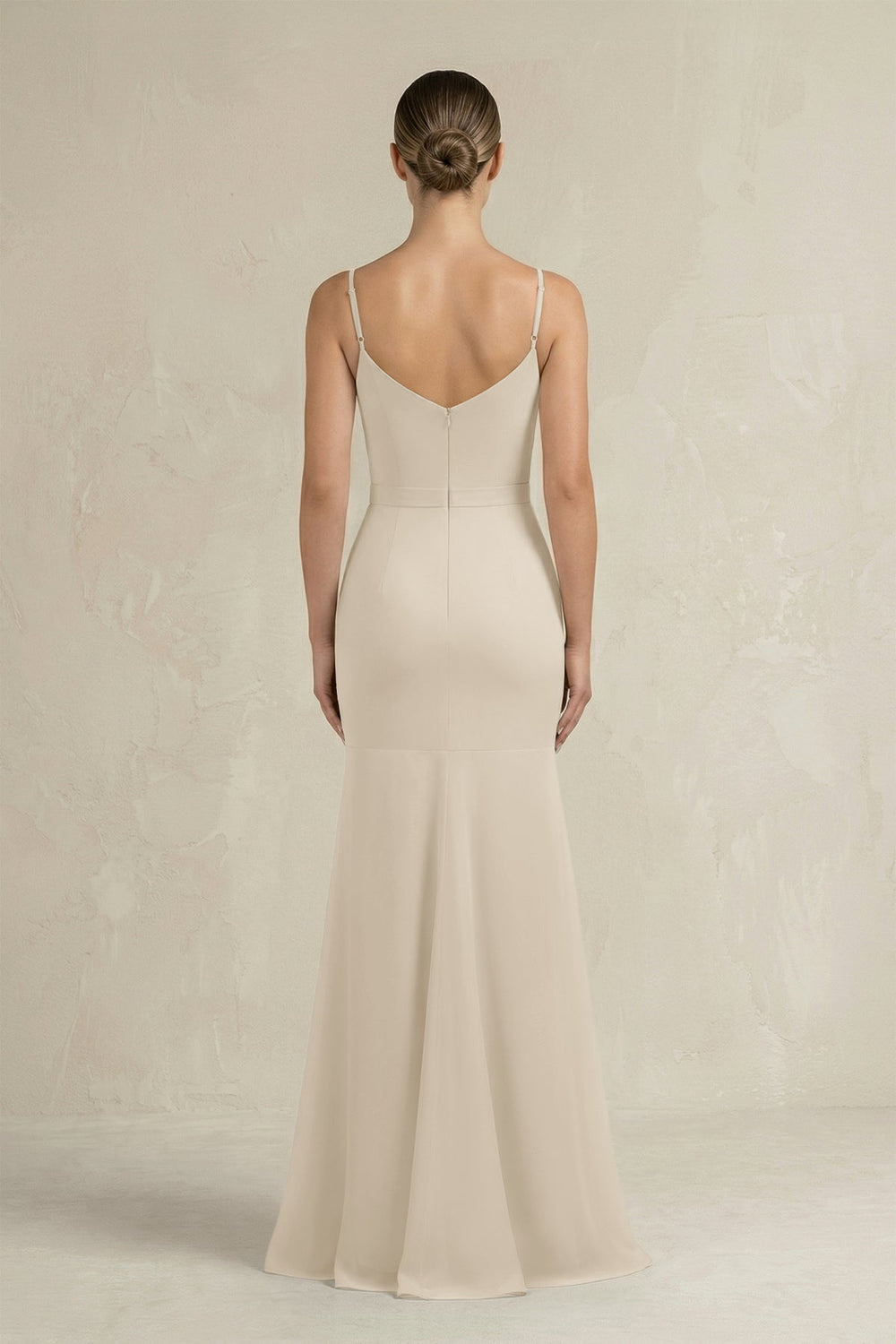 Cami Strap Mermaid Ruffled Chiffon Bridesmaid Dress in Champagne - KissProm Bridesmaid Dresses