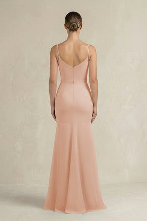 Cami Strap Mermaid Ruffled Chiffon Bridesmaid Dress in Champagne Rose - KissProm Bridesmaid Dresses