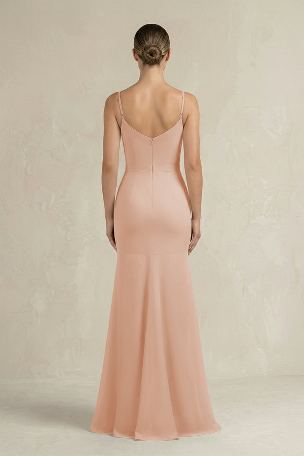 Cami Strap Mermaid Ruffled Chiffon Bridesmaid Dress in Champagne Rose - KissProm Bridesmaid Dresses