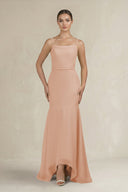 Cami Strap Mermaid Ruffled Chiffon Bridesmaid Dress in Champagne Rose - KissProm Bridesmaid Dresses