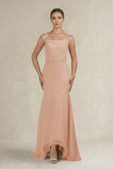 Cami Strap Mermaid Ruffled Chiffon Bridesmaid Dress in Champagne Rose - KissProm Bridesmaid Dresses
