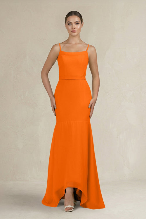 Cami Strap Mermaid Ruffled Chiffon Bridesmaid Dress in Cinnamon - KissProm Bridesmaid Dresses