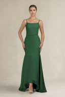 Cami Strap Mermaid Ruffled Chiffon Bridesmaid Dress in Dark Green - KissProm Bridesmaid Dresses