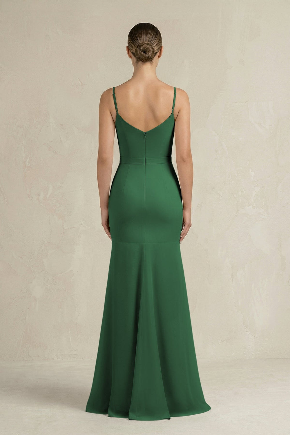 Cami Strap Mermaid Ruffled Chiffon Bridesmaid Dress in Dark Green - KissProm Bridesmaid Dresses