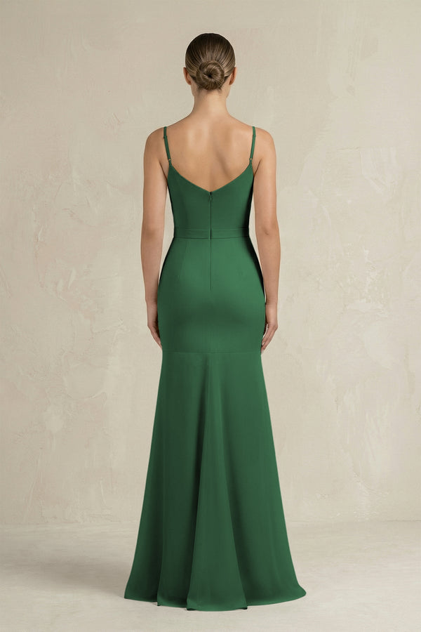 Cami Strap Mermaid Ruffled Chiffon Bridesmaid Dress in Dark Green - KissProm Bridesmaid Dresses