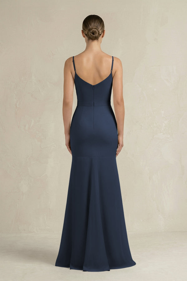 Cami Strap Mermaid Ruffled Chiffon Bridesmaid Dress in Dark Navy - KissProm Bridesmaid Dresses