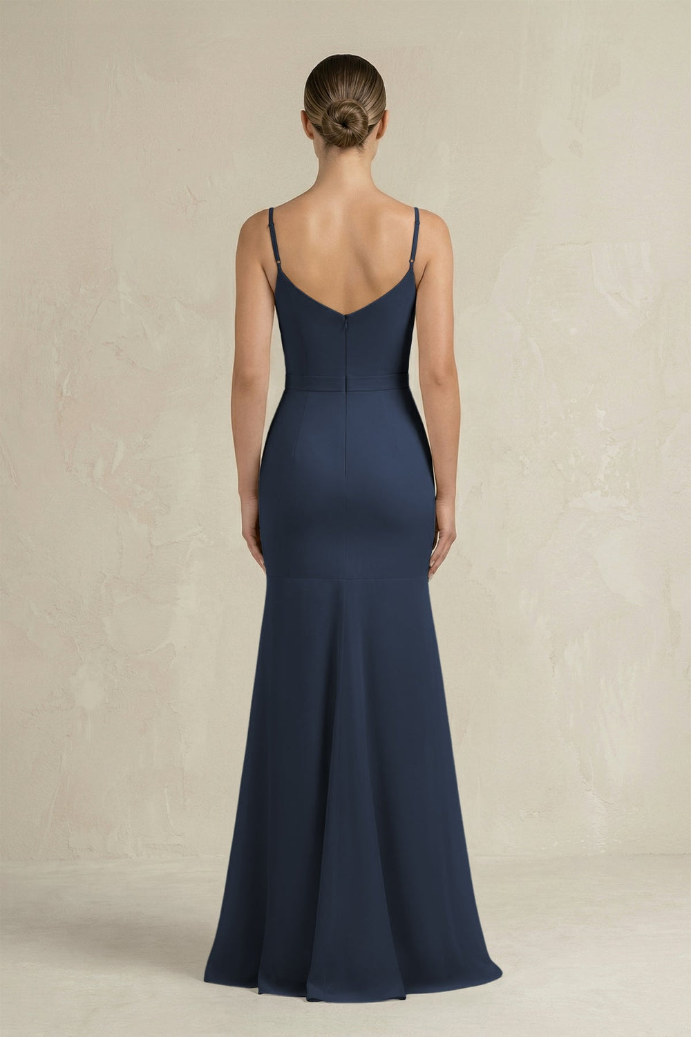 Cami Strap Mermaid Ruffled Chiffon Bridesmaid Dress in Dark Navy - KissProm Bridesmaid Dresses