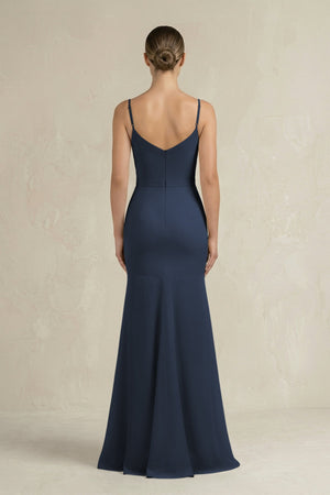 Cami Strap Mermaid Ruffled Chiffon Bridesmaid Dress in Dark Navy - KissProm Bridesmaid Dresses