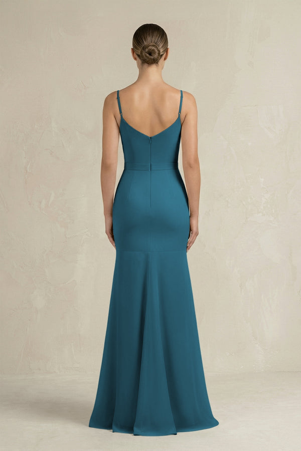 Cami Strap Mermaid Ruffled Chiffon Bridesmaid Dress in Dark Teal - KissProm Bridesmaid Dresses