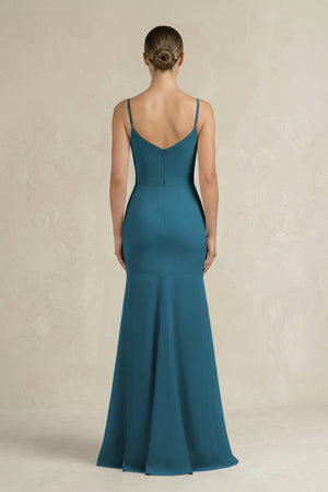Cami Strap Mermaid Ruffled Chiffon Bridesmaid Dress in Dark Teal - KissProm Bridesmaid Dresses
