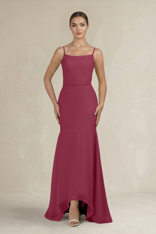 Cami Strap Mermaid Ruffled Chiffon Bridesmaid Dress in Desert Rose - KissProm Bridesmaid Dresses