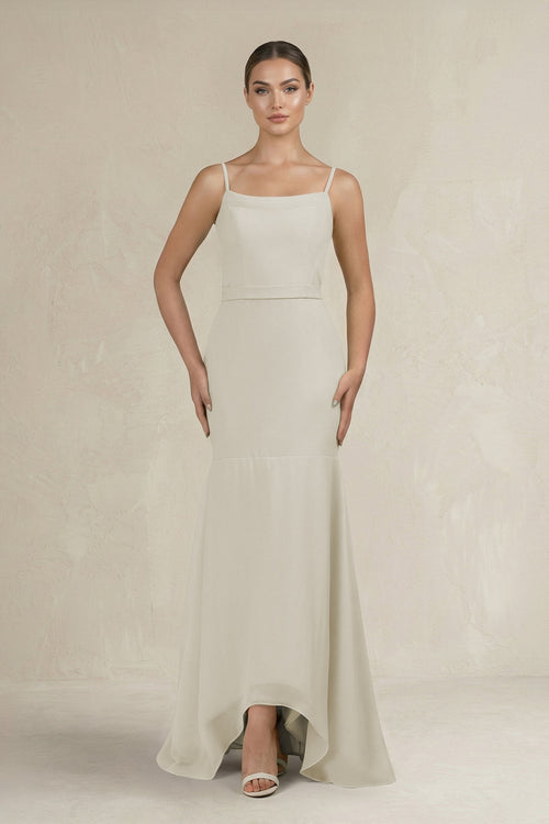 Cami Strap Mermaid Ruffled Chiffon Bridesmaid Dress in Dove Gray - KissProm Bridesmaid Dresses
