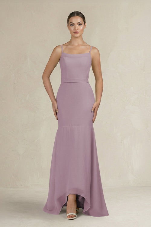 Cami Strap Mermaid Ruffled Chiffon Bridesmaid Dress in Dusk - KissProm Bridesmaid Dresses