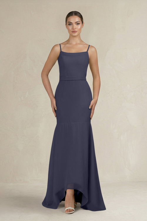 Cami Strap Mermaid Ruffled Chiffon Bridesmaid Dress in Dusk Blue - KissProm Bridesmaid Dresses