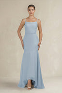 Cami Strap Mermaid Ruffled Chiffon Bridesmaid Dress in Dusty Blue - KissProm Bridesmaid Dresses