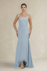 Cami Strap Mermaid Ruffled Chiffon Bridesmaid Dress in Dusty Blue - KissProm Bridesmaid Dresses