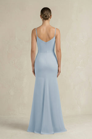 Cami Strap Mermaid Ruffled Chiffon Bridesmaid Dress in Dusty Blue - KissProm Bridesmaid Dresses
