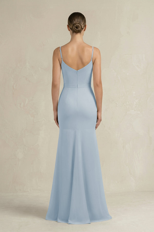 Cami Strap Mermaid Ruffled Chiffon Bridesmaid Dress in Dusty Blue - KissProm Bridesmaid Dresses