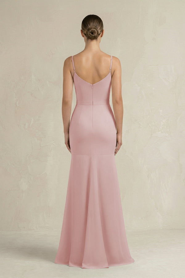 Cami Strap Mermaid Ruffled Chiffon Bridesmaid Dress in Dusty Rose - KissProm Bridesmaid Dresses
