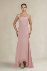 Cami Strap Mermaid Ruffled Chiffon Bridesmaid Dress in Dusty Rose - KissProm Bridesmaid Dresses