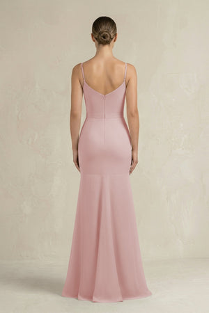 Cami Strap Mermaid Ruffled Chiffon Bridesmaid Dress in Dusty Rose - KissProm Bridesmaid Dresses