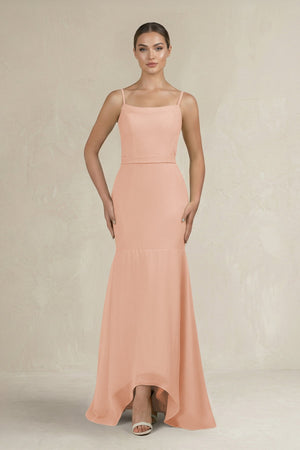 Cami Strap Mermaid Ruffled Chiffon Bridesmaid Dress in English Rose - KissProm Bridesmaid Dresses