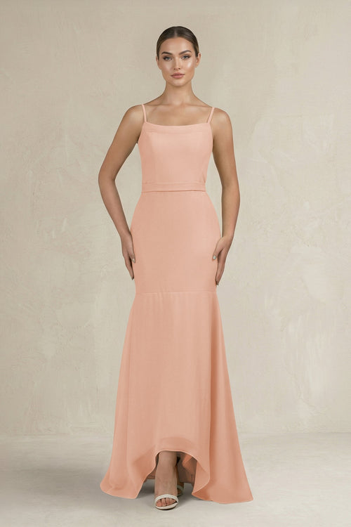 Cami Strap Mermaid Ruffled Chiffon Bridesmaid Dress in English Rose - KissProm Bridesmaid Dresses