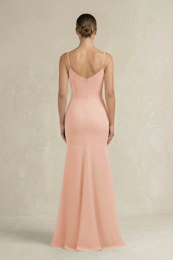 Cami Strap Mermaid Ruffled Chiffon Bridesmaid Dress in English Rose - KissProm Bridesmaid Dresses