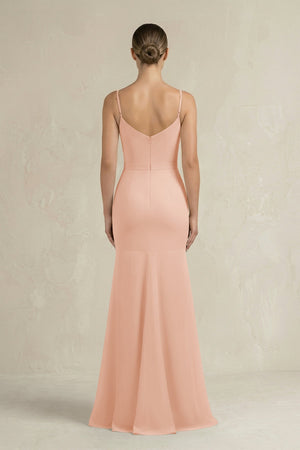 Cami Strap Mermaid Ruffled Chiffon Bridesmaid Dress in English Rose - KissProm Bridesmaid Dresses