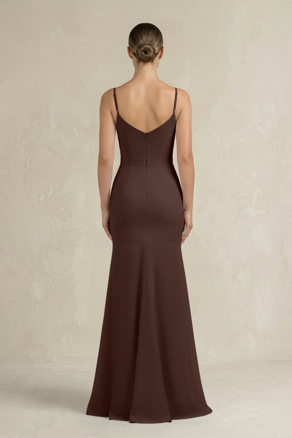 Cami Strap Mermaid Ruffled Chiffon Bridesmaid Dress in Espresso - KissProm Bridesmaid Dresses