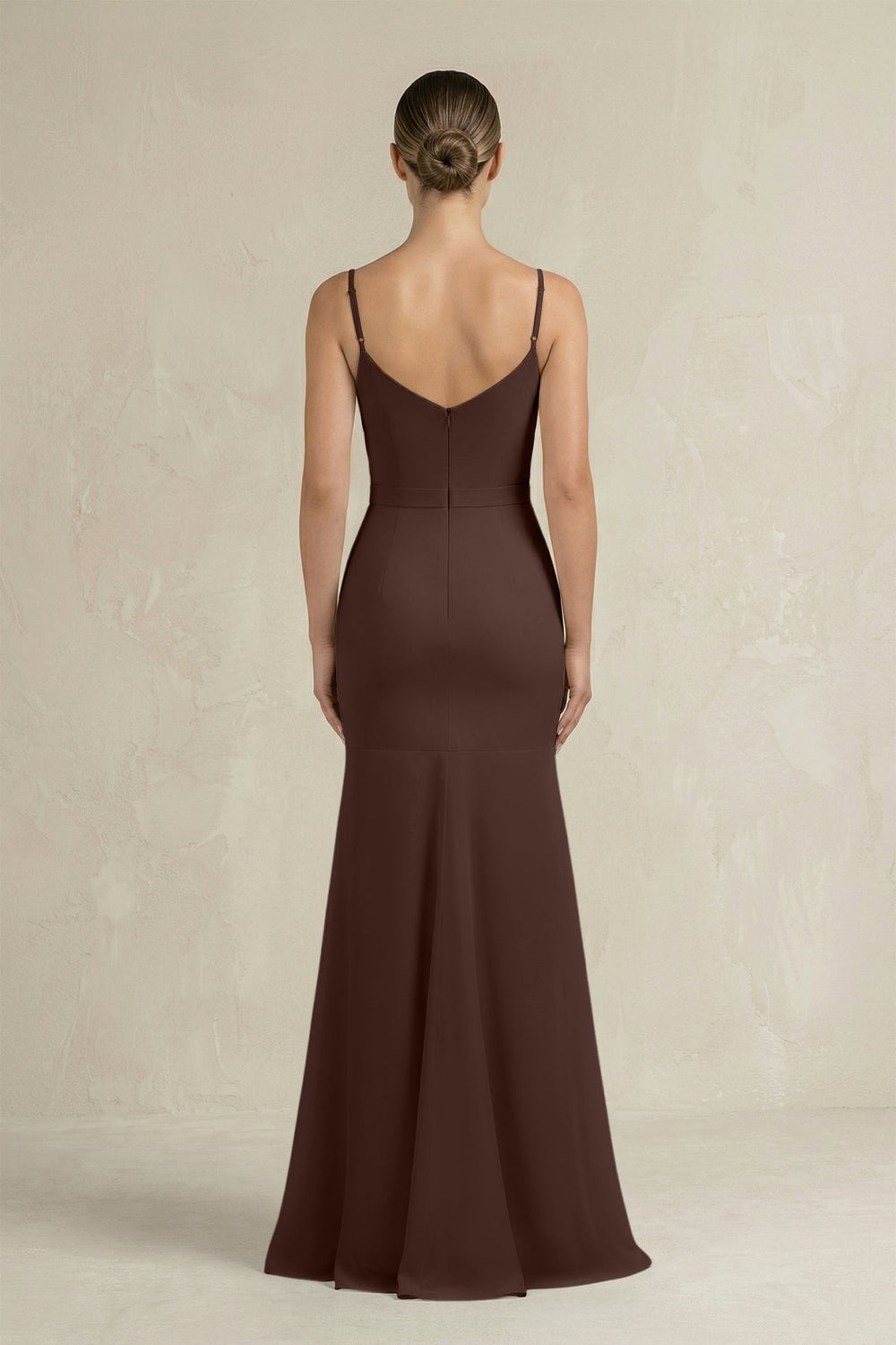 Cami Strap Mermaid Ruffled Chiffon Bridesmaid Dress in Espresso - KissProm Bridesmaid Dresses