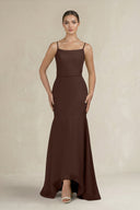 Cami Strap Mermaid Ruffled Chiffon Bridesmaid Dress in Espresso - KissProm Bridesmaid Dresses