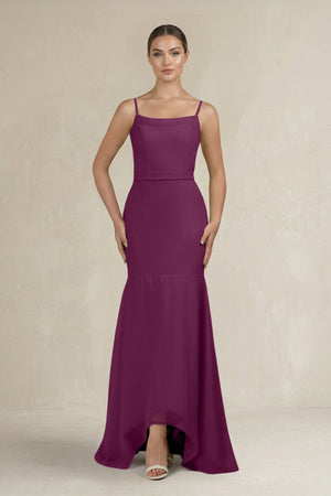 Cami Strap Mermaid Ruffled Chiffon Bridesmaid Dress in Fig - KissProm Bridesmaid Dresses