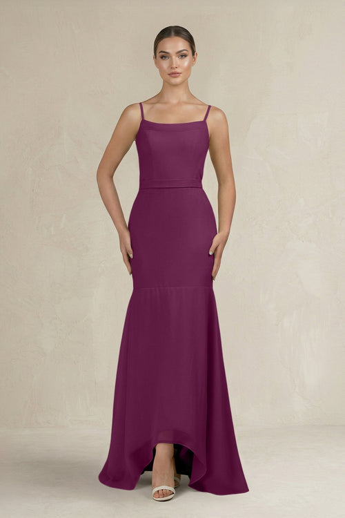 Cami Strap Mermaid Ruffled Chiffon Bridesmaid Dress in Fig - KissProm Bridesmaid Dresses