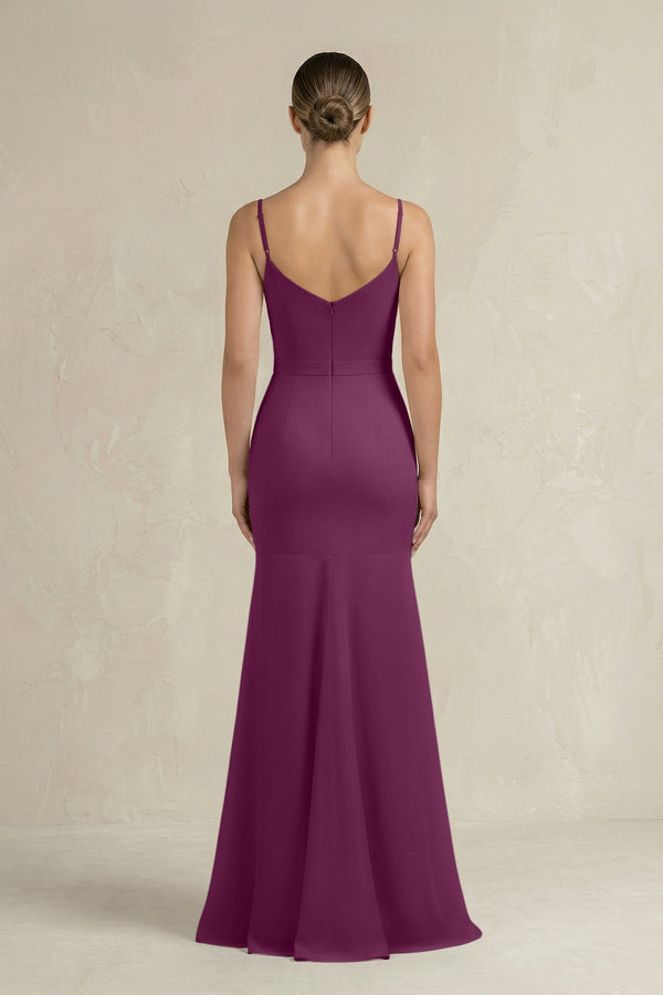 Cami Strap Mermaid Ruffled Chiffon Bridesmaid Dress in Fig - KissProm Bridesmaid Dresses