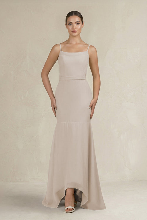 Cami Strap Mermaid Ruffled Chiffon Bridesmaid Dress in Frost - KissProm Bridesmaid Dresses
