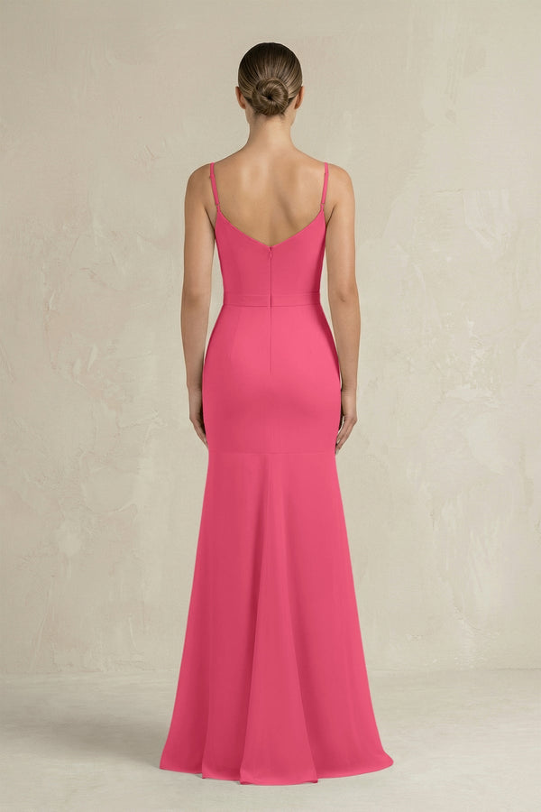 Cami Strap Mermaid Ruffled Chiffon Bridesmaid Dress in Fuchsia - KissProm Bridesmaid Dresses