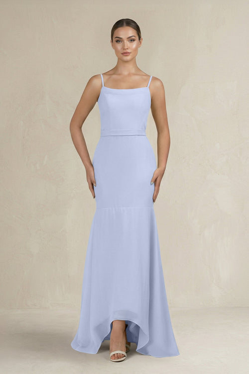 Cami Strap Mermaid Ruffled Chiffon Bridesmaid Dress in Ice - KissProm Bridesmaid Dresses
